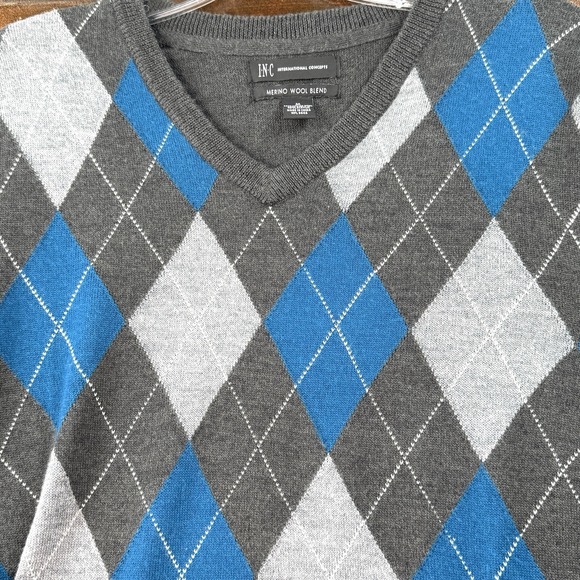 I.N.C. International Concepts Argyle Sweater Men Medium Merino Wool - Picture 9 of 10